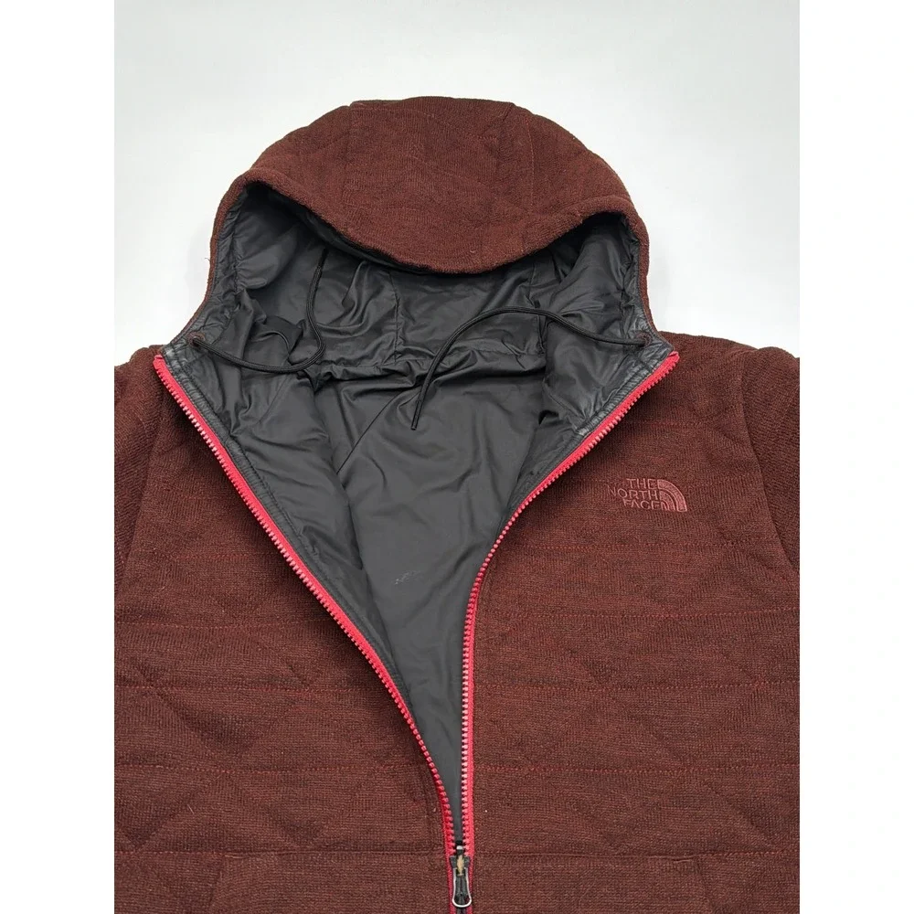The North Face Mens‎ Reversible Quilted Full Zip Hoodie Burgundy Black Large